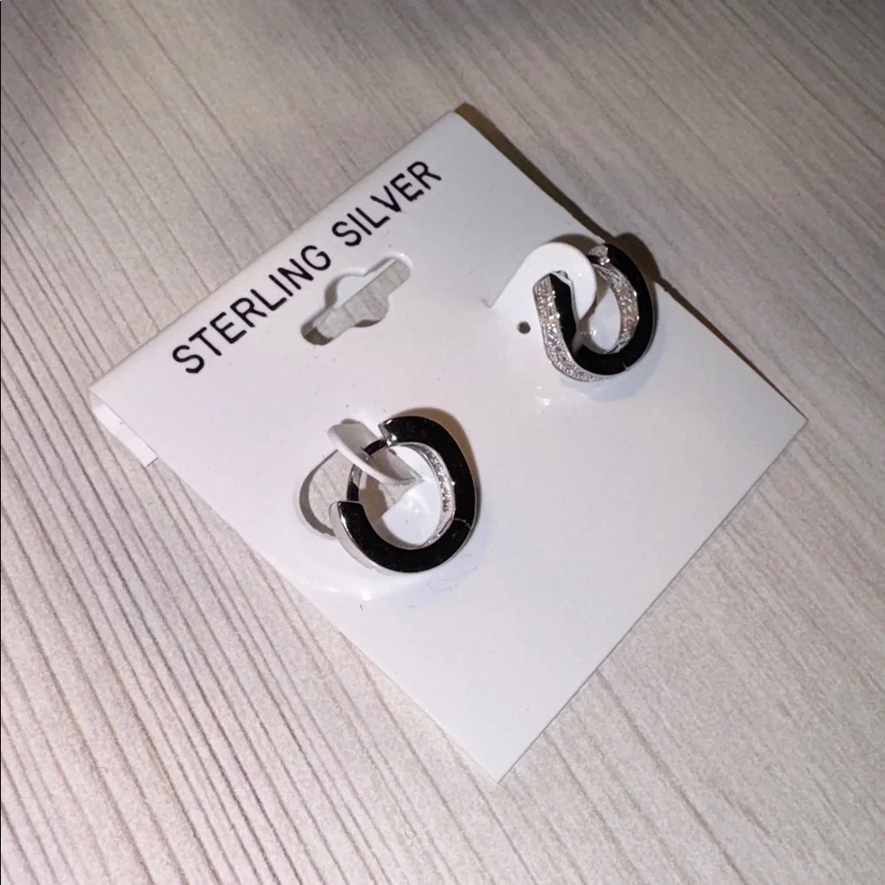 Sterling Silver/ CZ Stone Huggie hoops new
